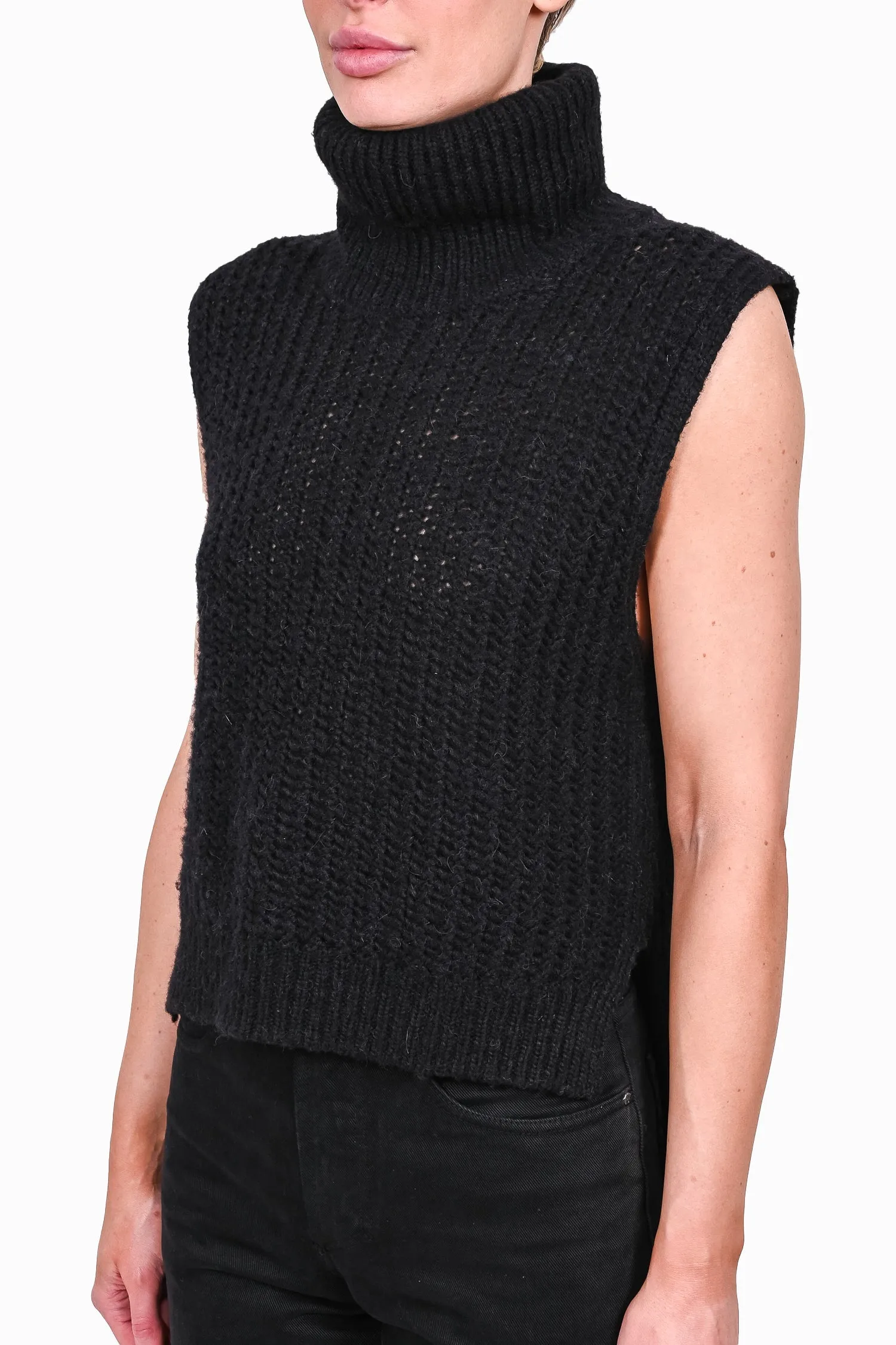 3.1 Phillip Lim Black Chunky Sleeveless Turtle Neck Sweater Size S