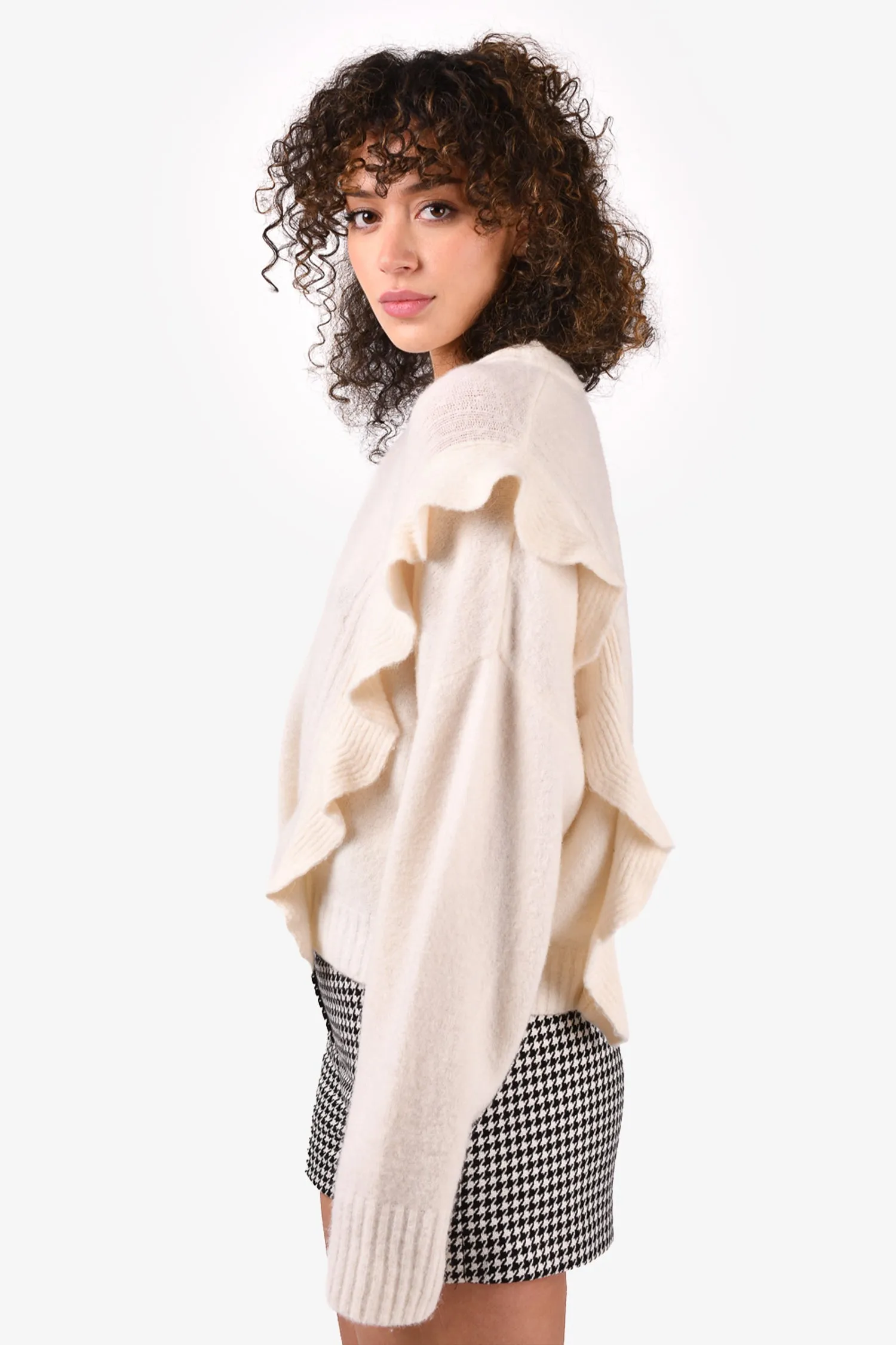 3.1 Phillip Lim White Wool Ruffle Detailed Sweater Size S