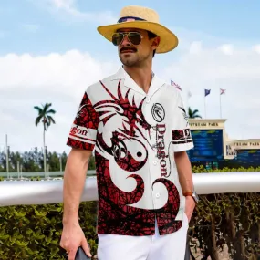 3D Dungeon Dragon Tattoo Hawaiian Shirt, White And Red Chinese Dragon Shirt