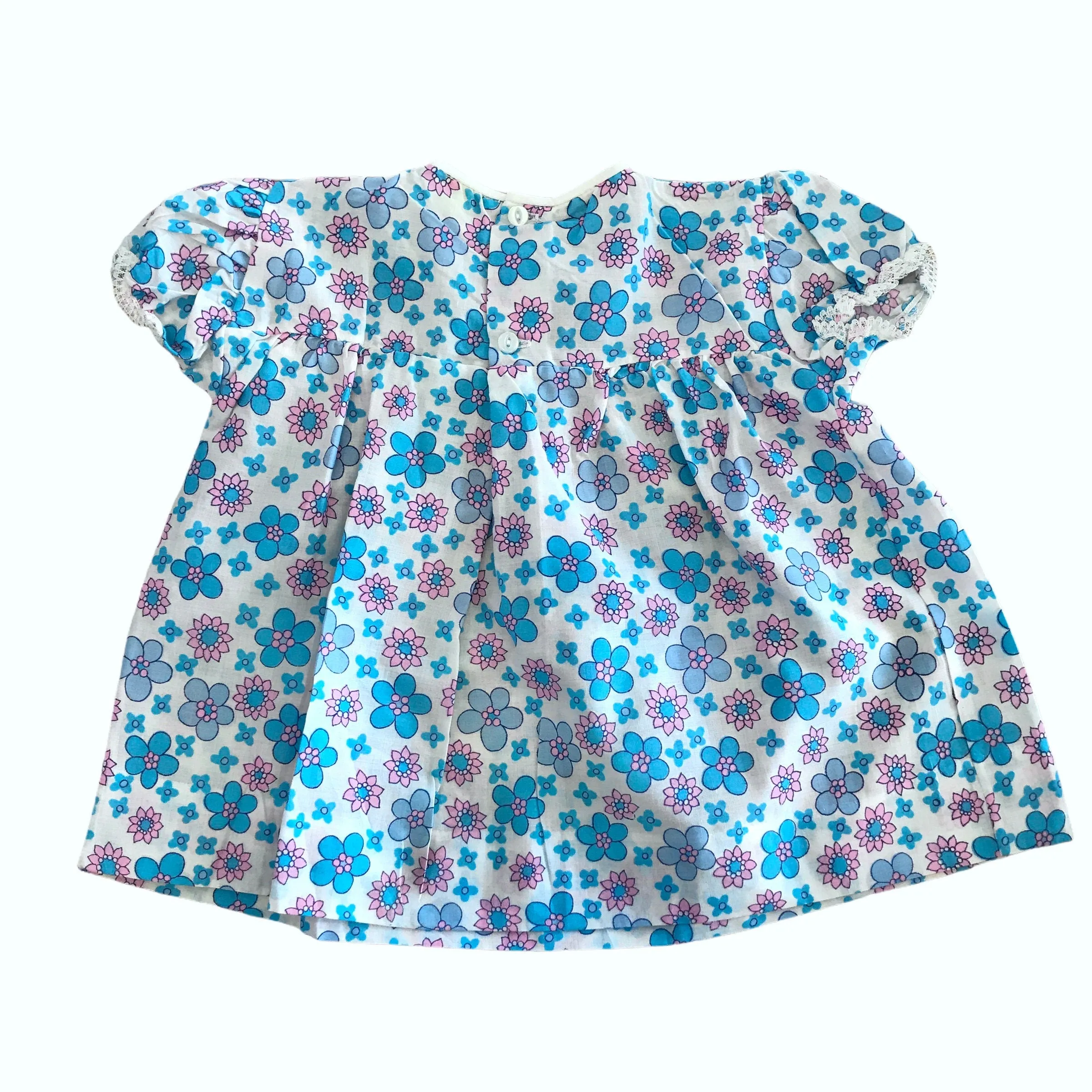 60's  Vintage Blue Floral Lightweight Dress British Made 9-12 Months