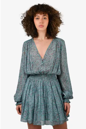 7 For All Mankind Blue Silk Ditsy Floral Mini Dress Size S