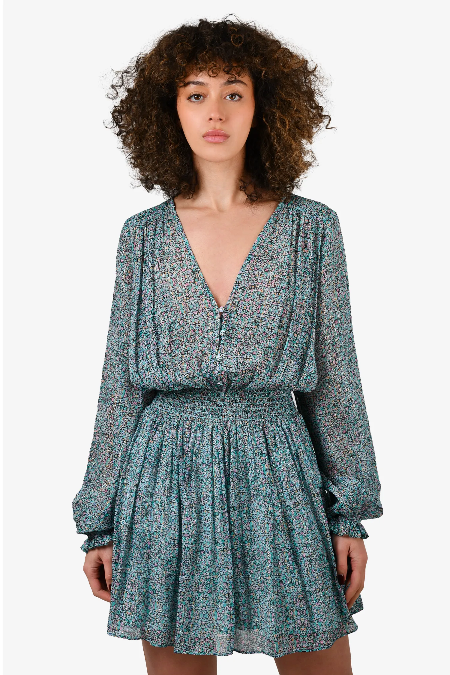 7 For All Mankind Blue Silk Ditsy Floral Mini Dress Size S