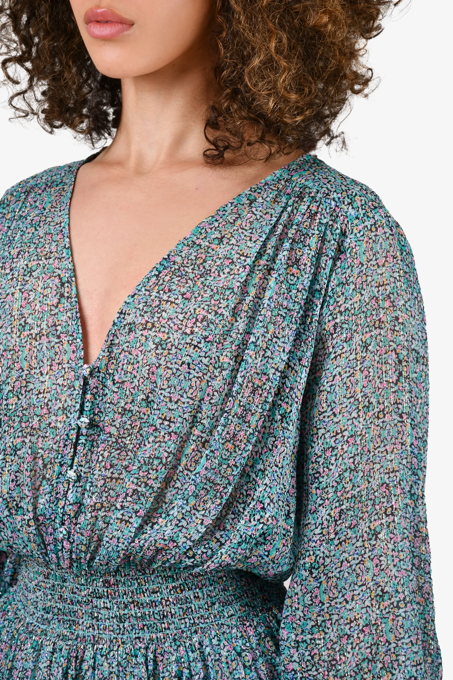 7 For All Mankind Blue Silk Ditsy Floral Mini Dress Size S