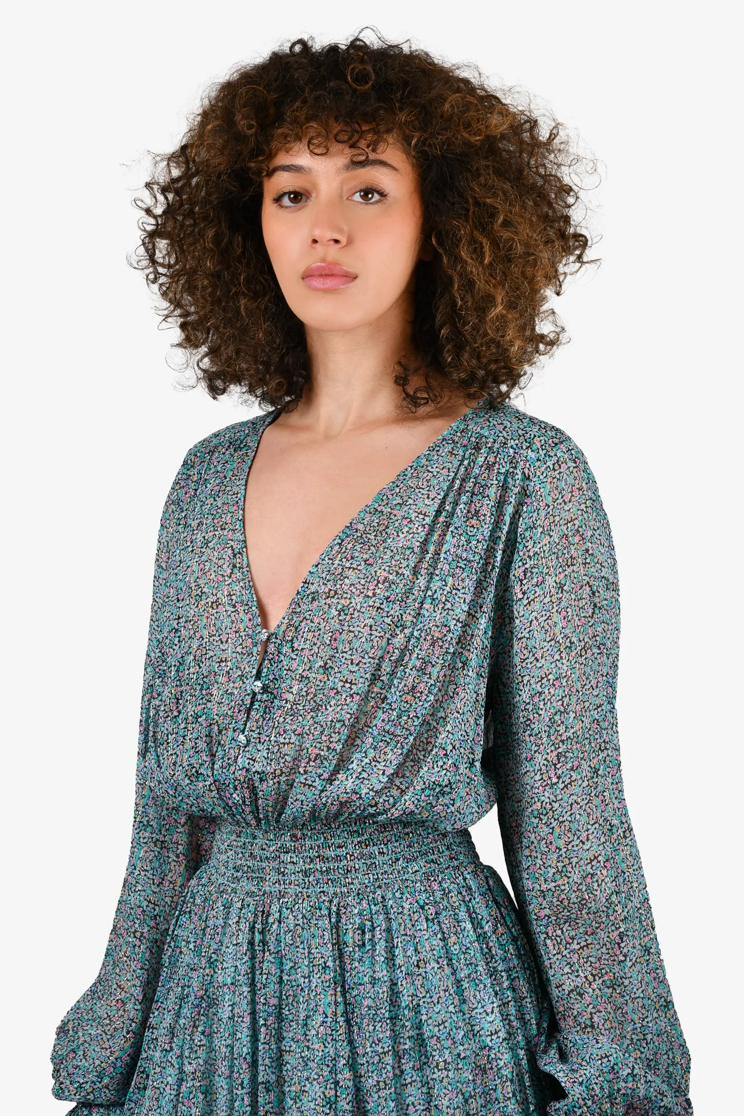 7 For All Mankind Blue Silk Ditsy Floral Mini Dress Size S