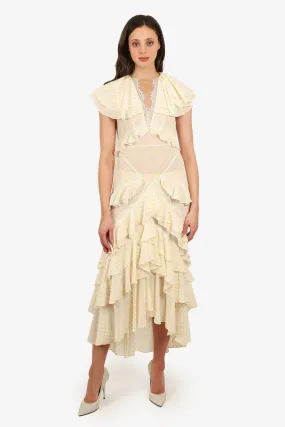 Acler White/Orange Polka Dot Tiered Short-Sleeve Maxi Dress Size Small