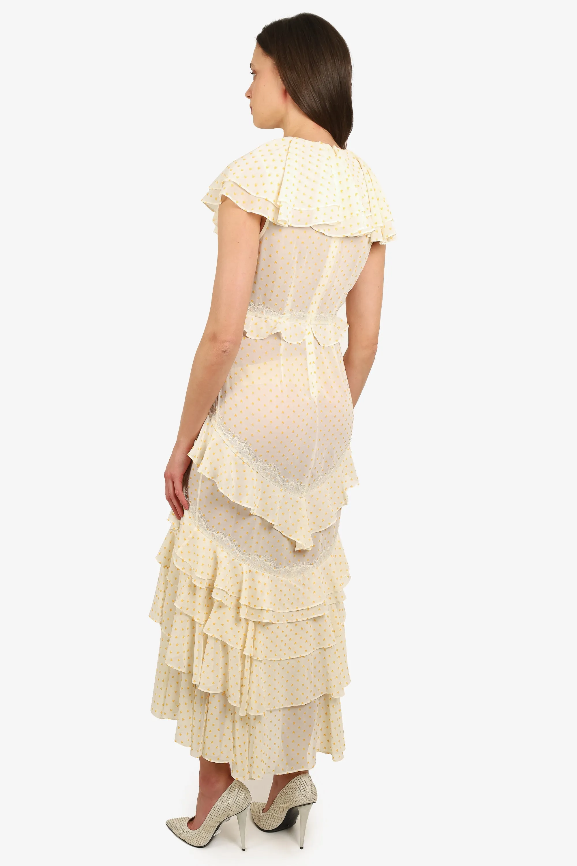 Acler White/Orange Polka Dot Tiered Short-Sleeve Maxi Dress Size Small