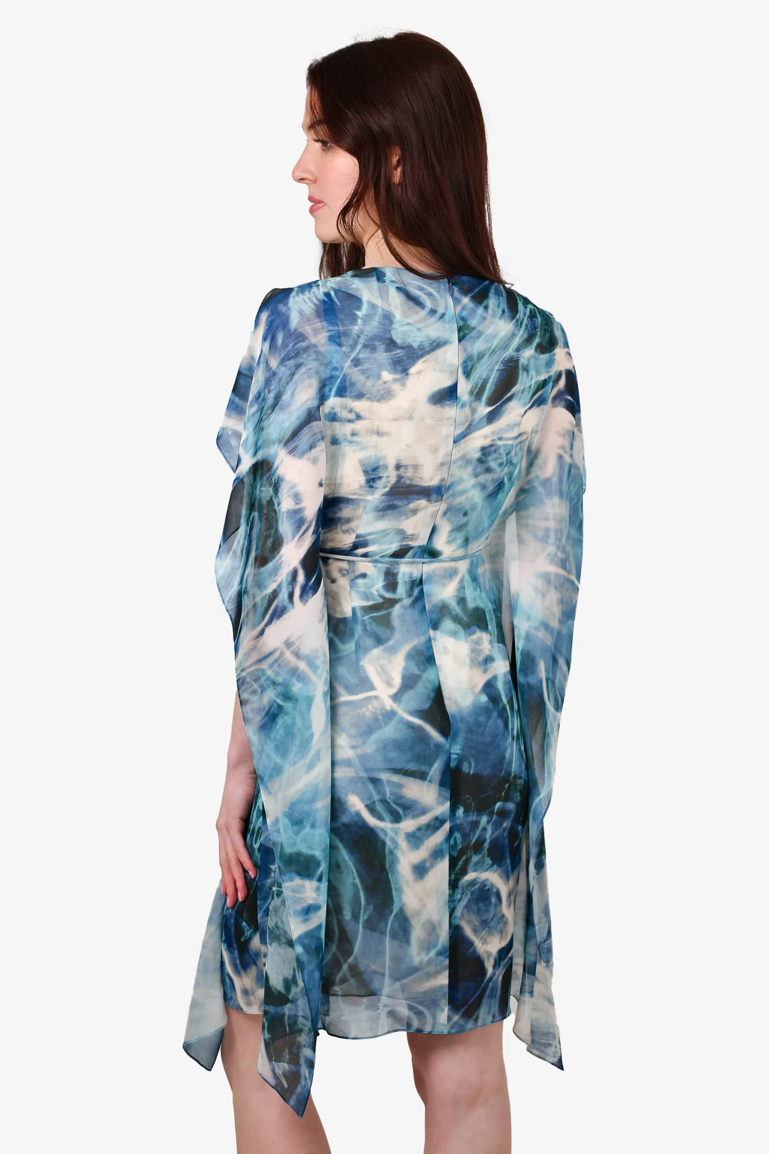 Akris Blue Silk Watercolour Dress Estimated Size M