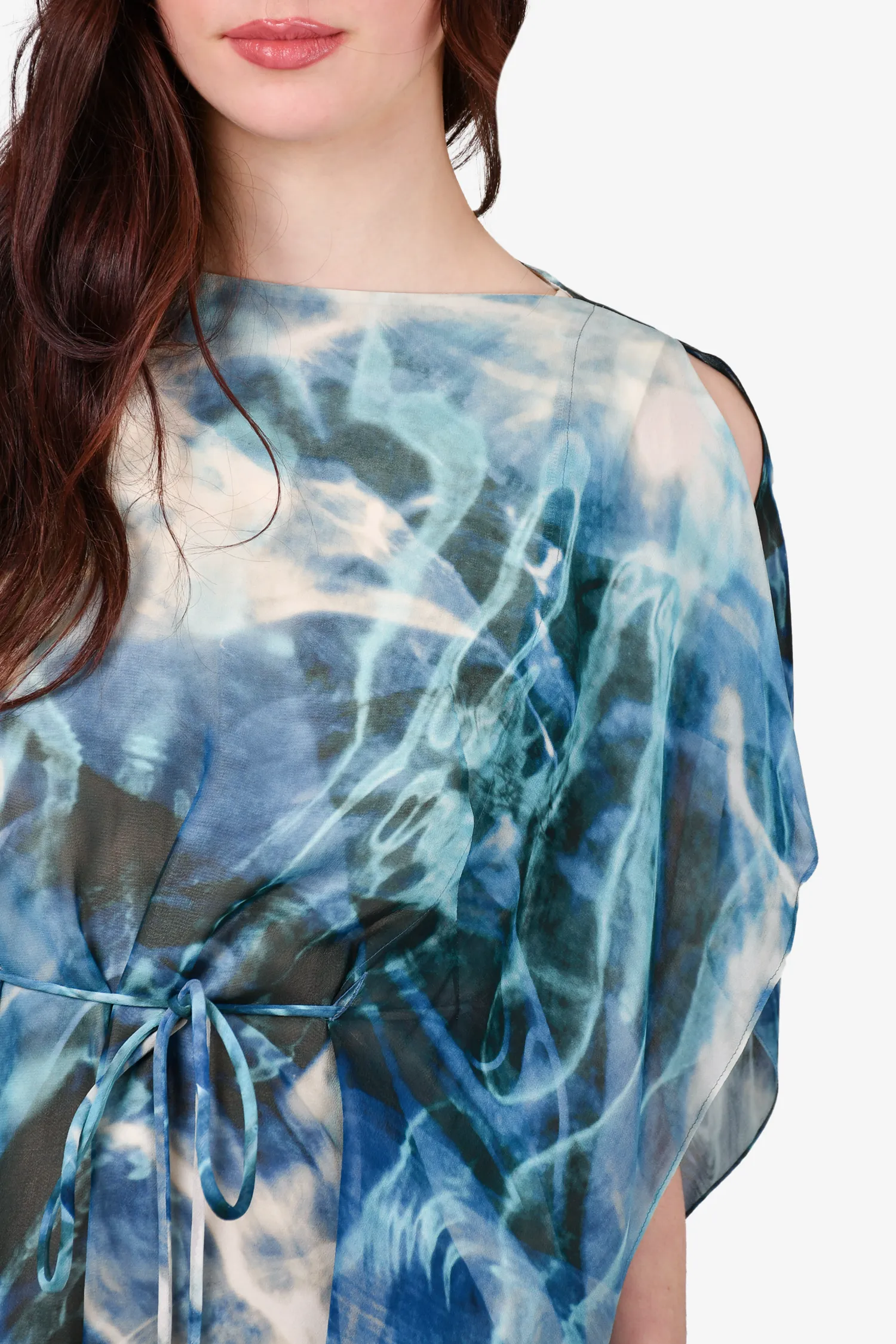 Akris Blue Silk Watercolour Dress Estimated Size M