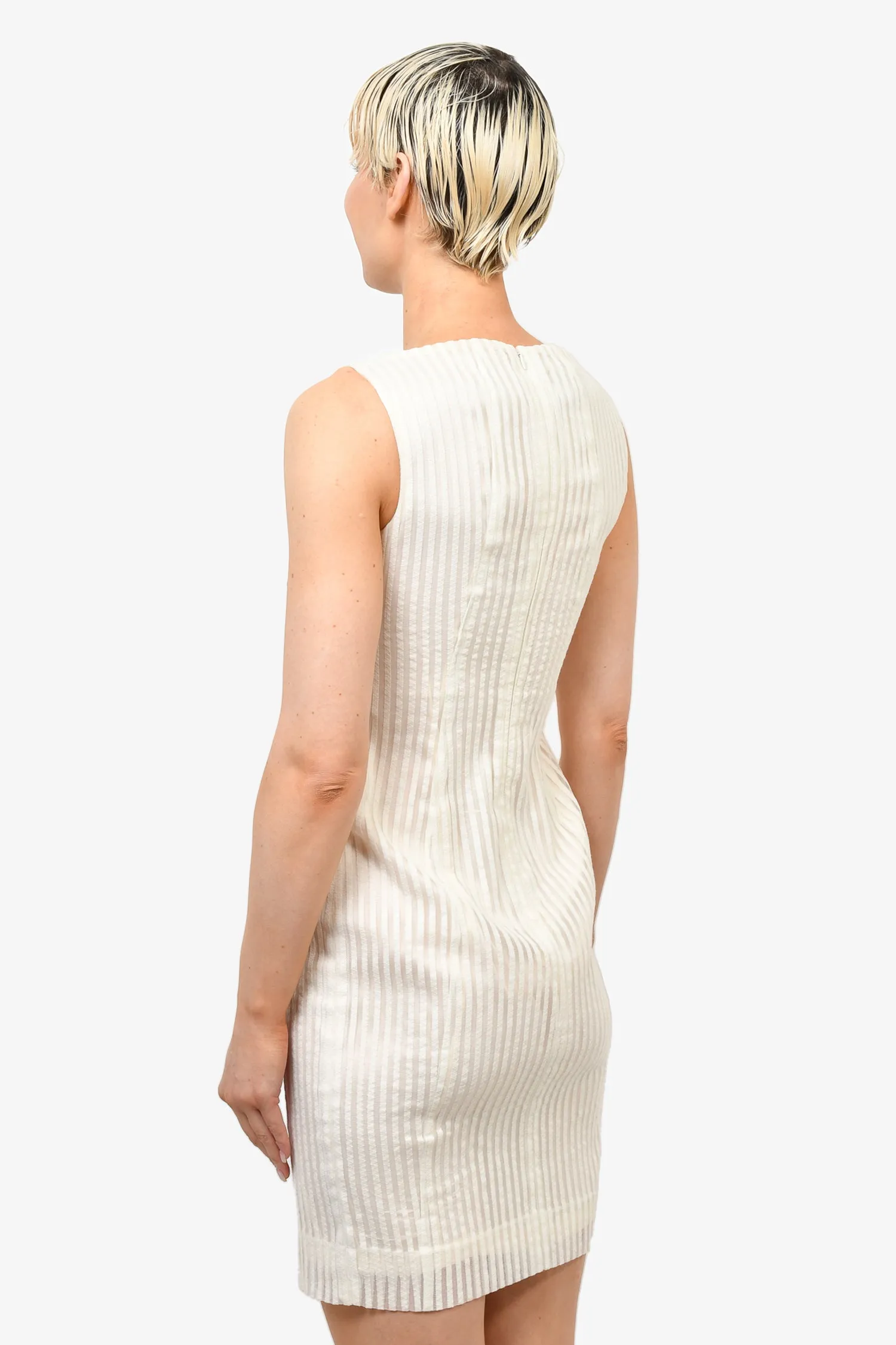 Akris Cream Vertical Striped Sleeveless Dress Est. Size 6