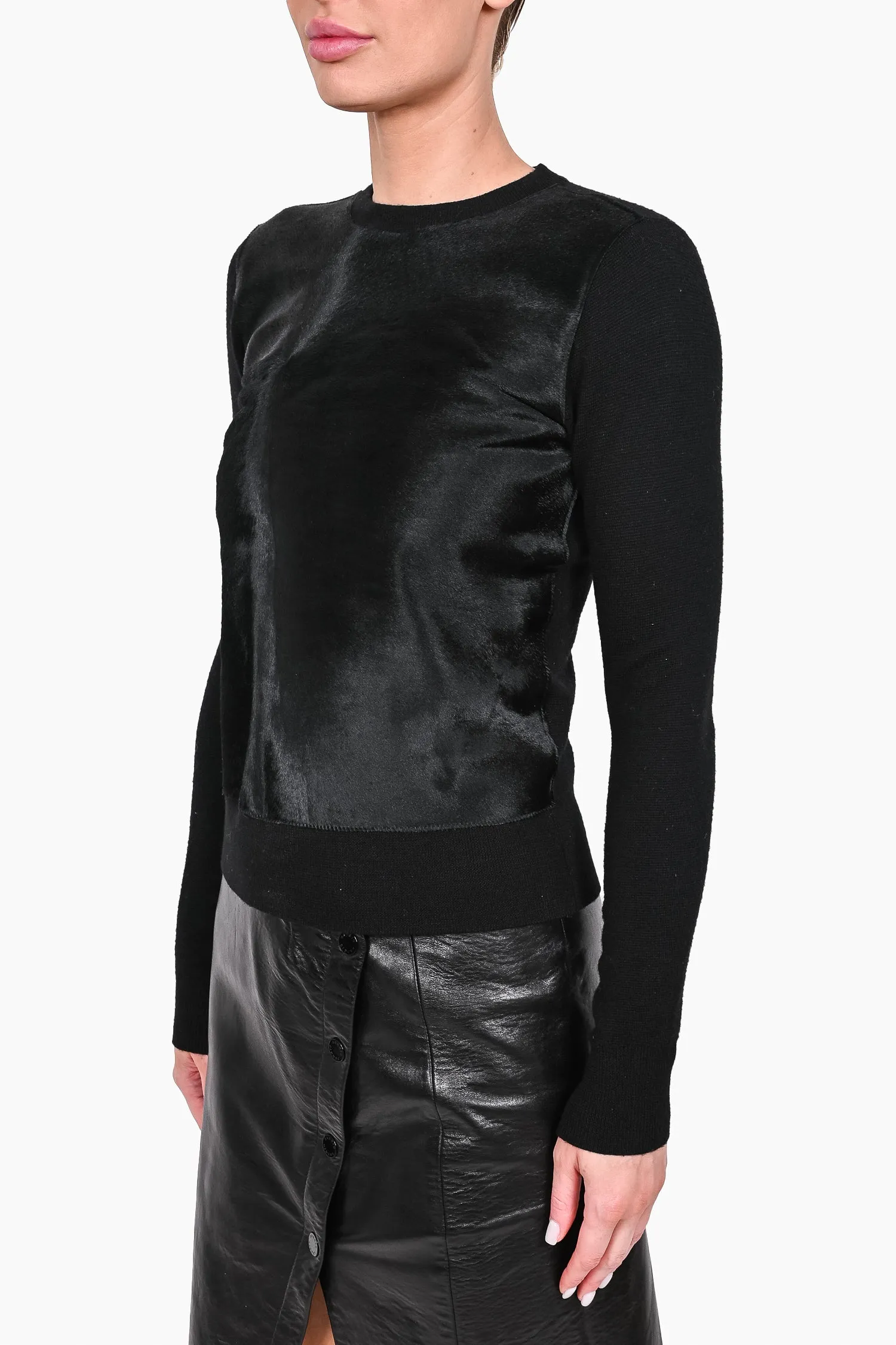A.L.C. Black Wool/Calf Fur Sweater Size XS
