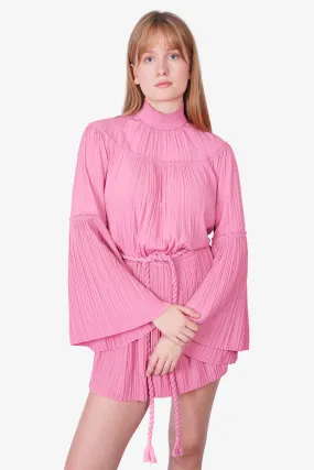 A.L.C. Pink Pleated Bell Sleeve Mini Dress with Belt Size 0