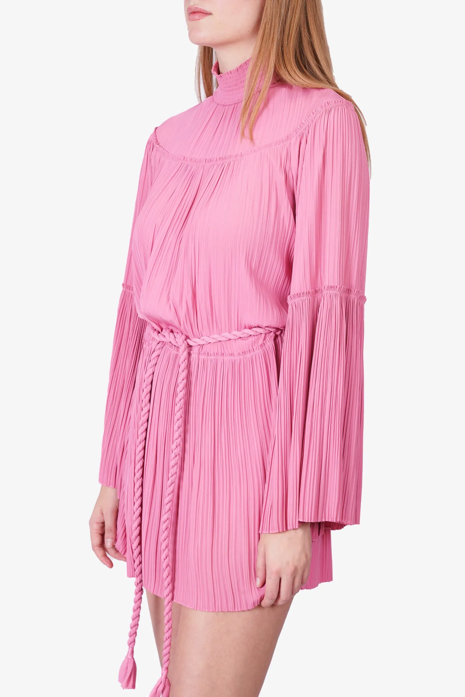 A.L.C. Pink Pleated Bell Sleeve Mini Dress with Belt Size 0