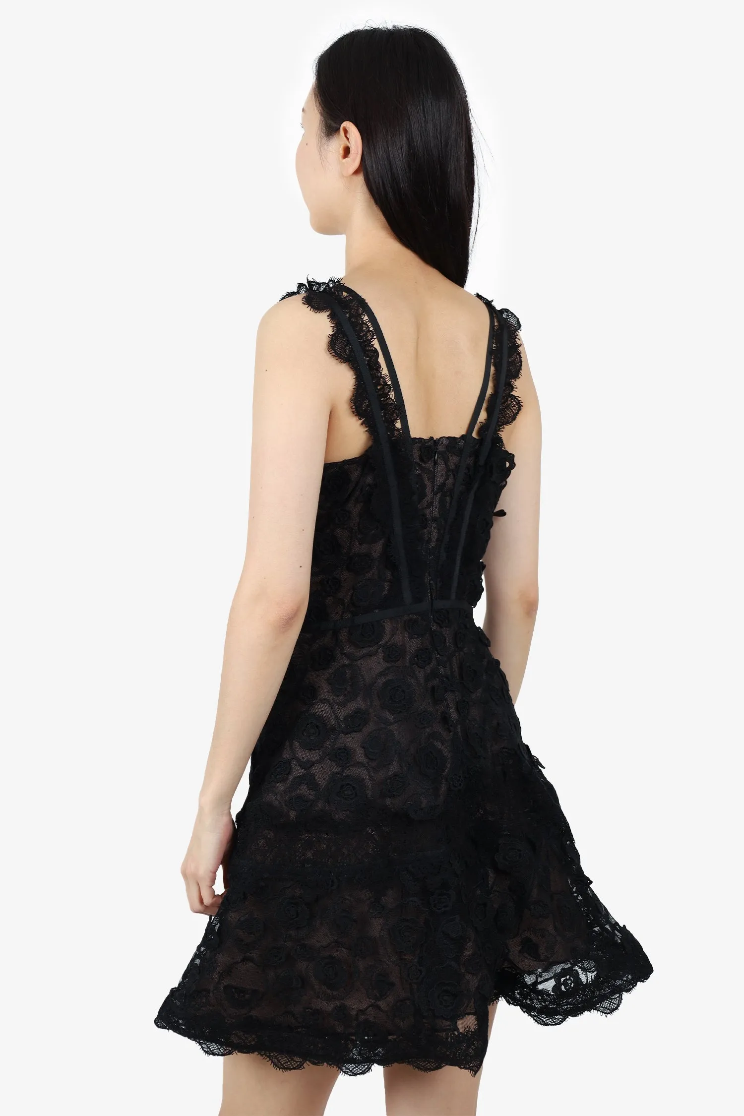 Alexis Black Lace Appliqué Sleeveless 'Mindy' Mini Dress Size S