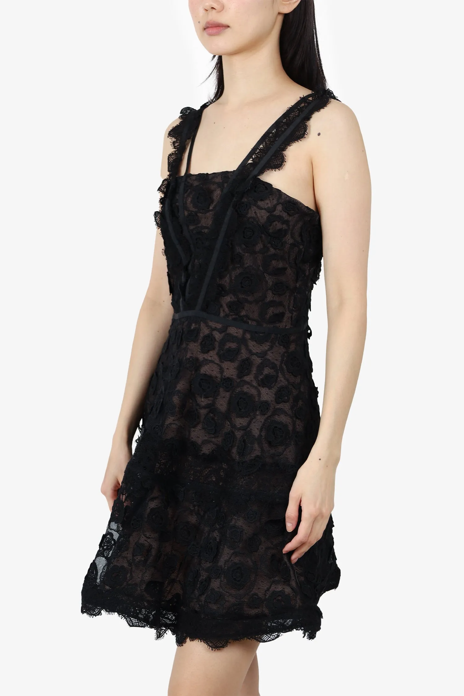 Alexis Black Lace Appliqué Sleeveless 'Mindy' Mini Dress Size S