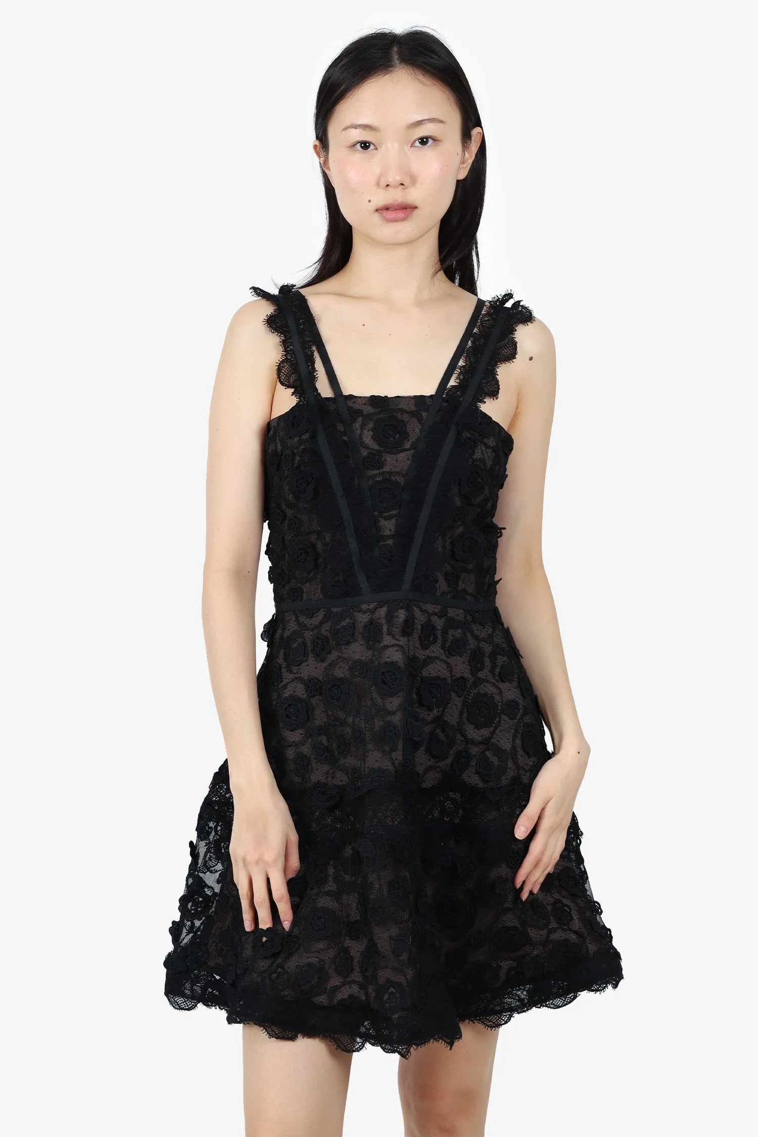 Alexis Black Lace Appliqué Sleeveless 'Mindy' Mini Dress Size S