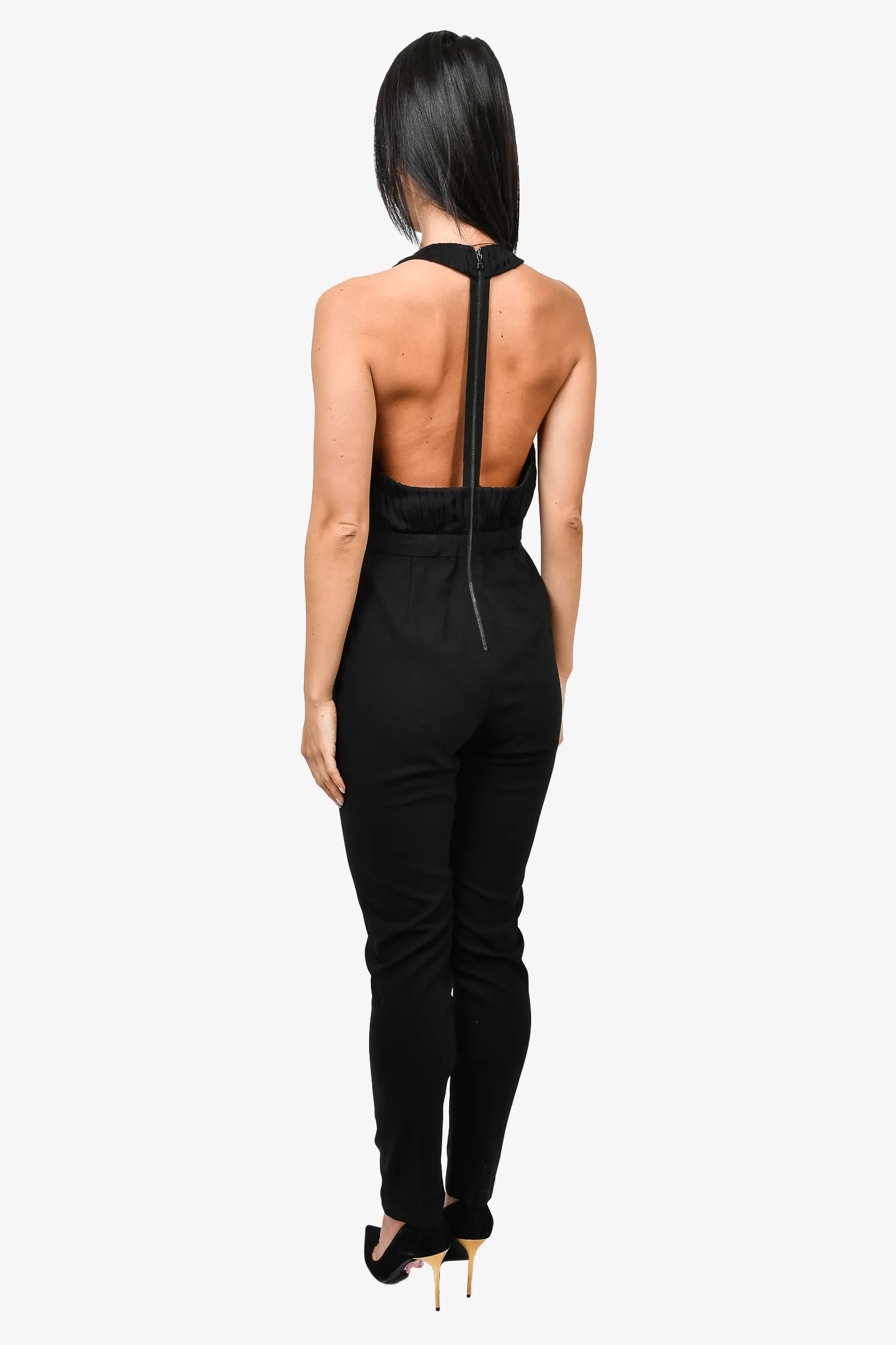 Alice & Olivia Black Pleated Sleeveless Jumpsuit Size 6