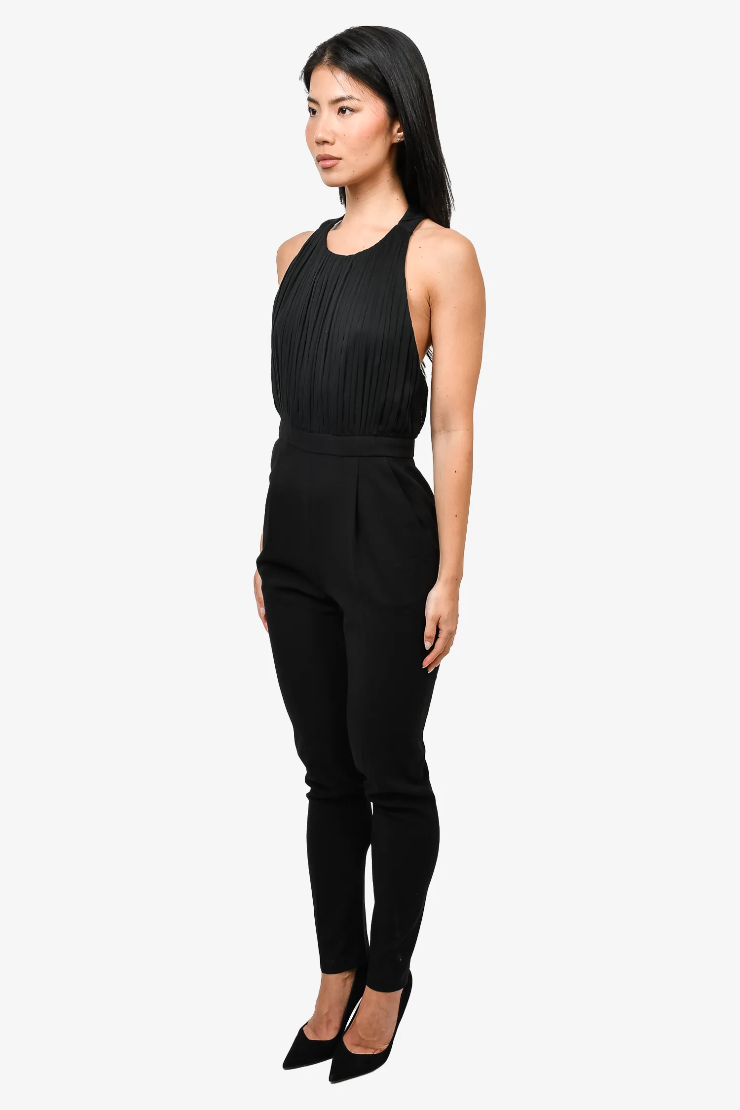 Alice & Olivia Black Pleated Sleeveless Jumpsuit Size 6