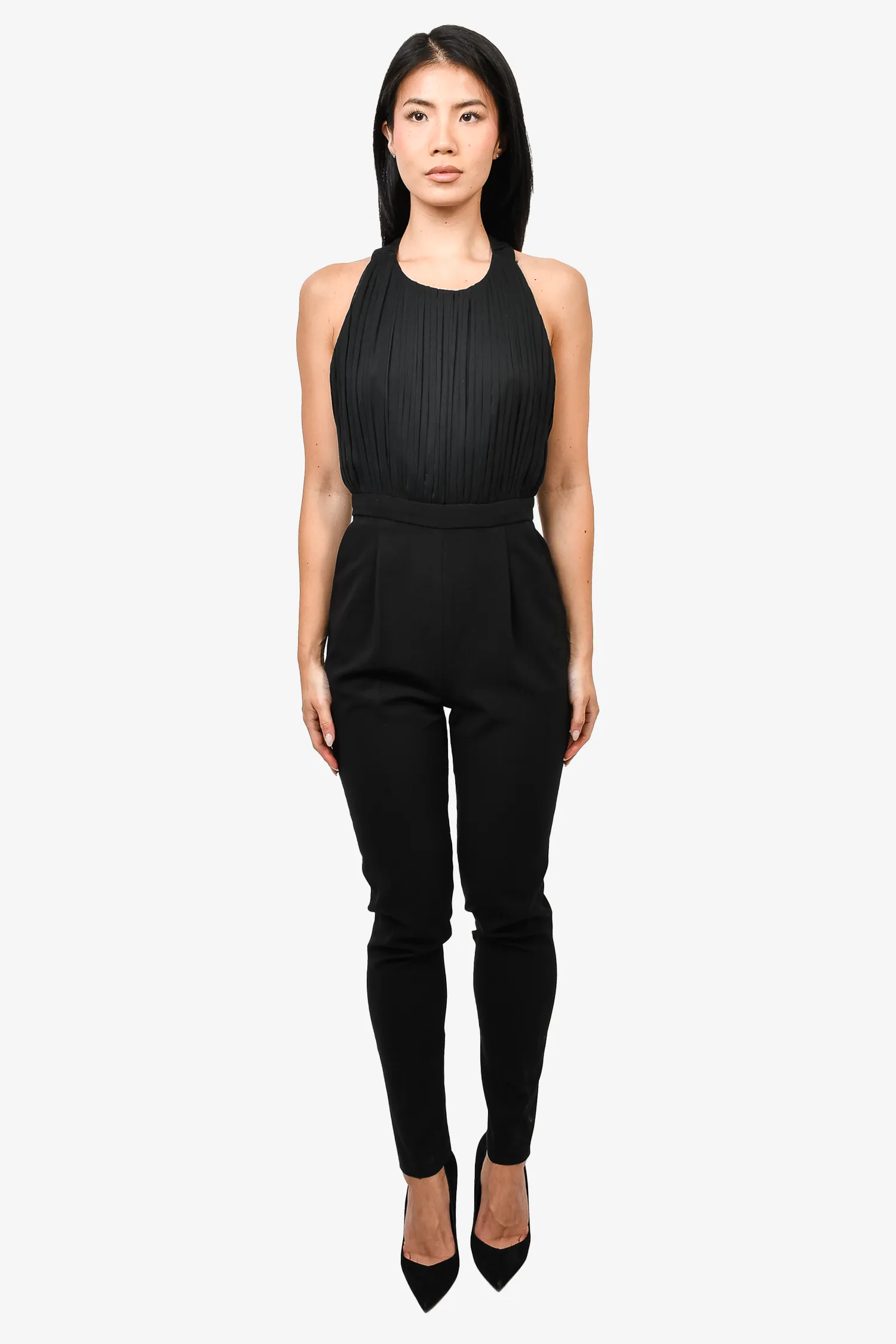Alice & Olivia Black Pleated Sleeveless Jumpsuit Size 6