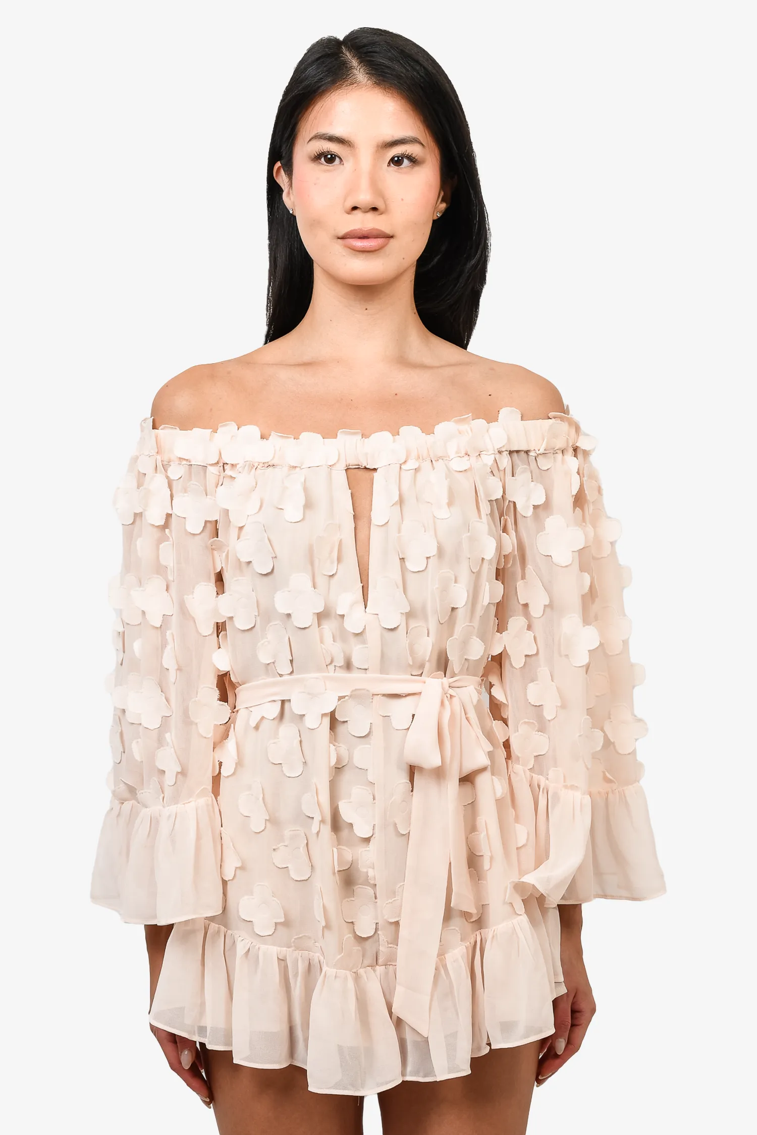 Alice McCall Light Pink Sheer Flower Belted Mini Dress Size 2
