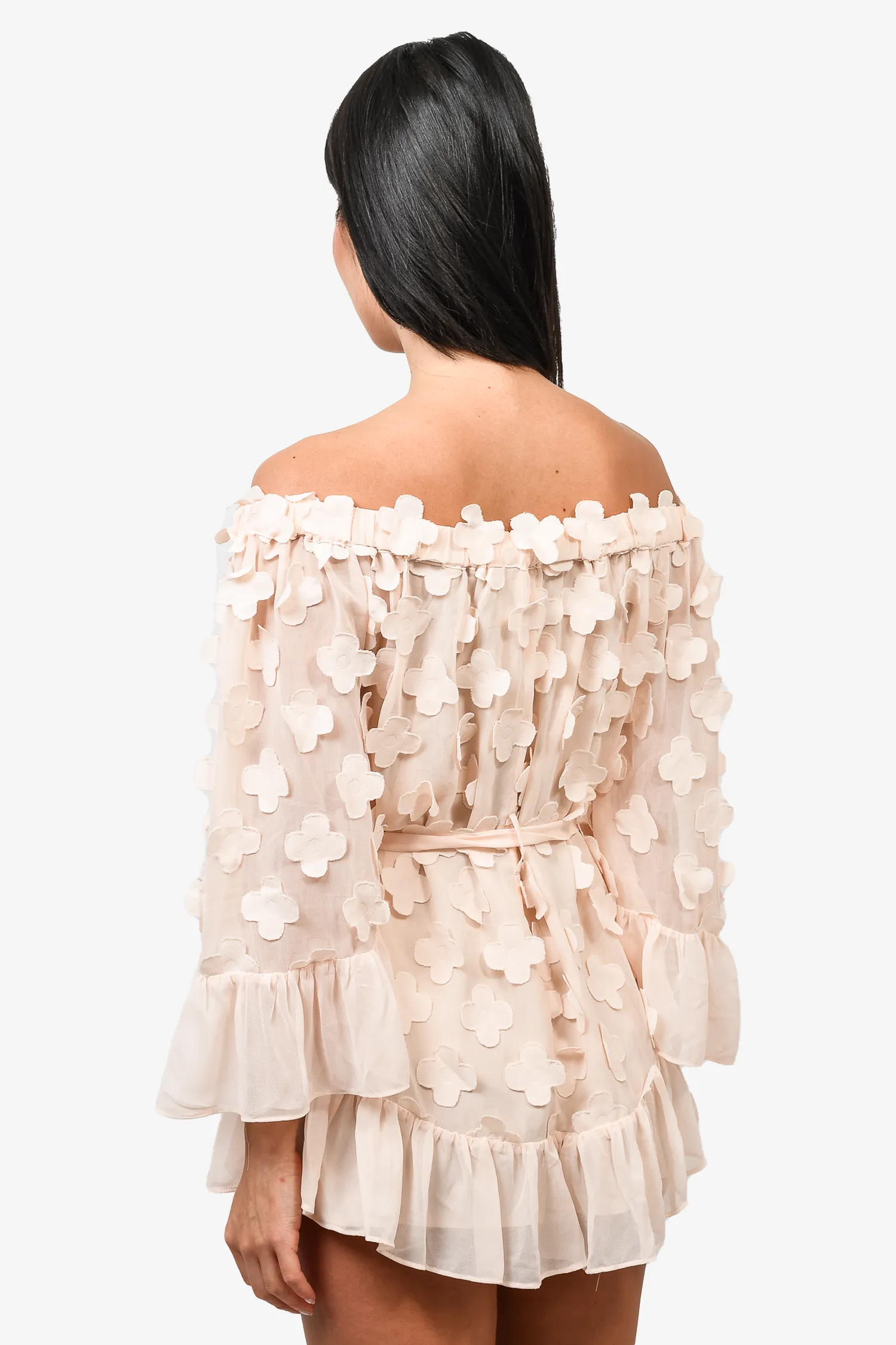 Alice McCall Light Pink Sheer Flower Belted Mini Dress Size 2