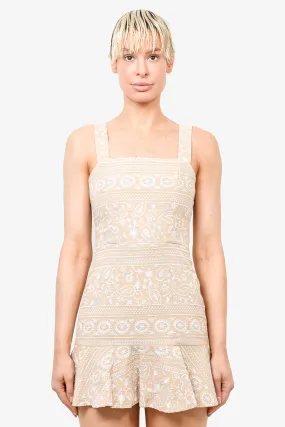 Alice   Olivia Beige/White Embroidered Mini Dress Size 4
