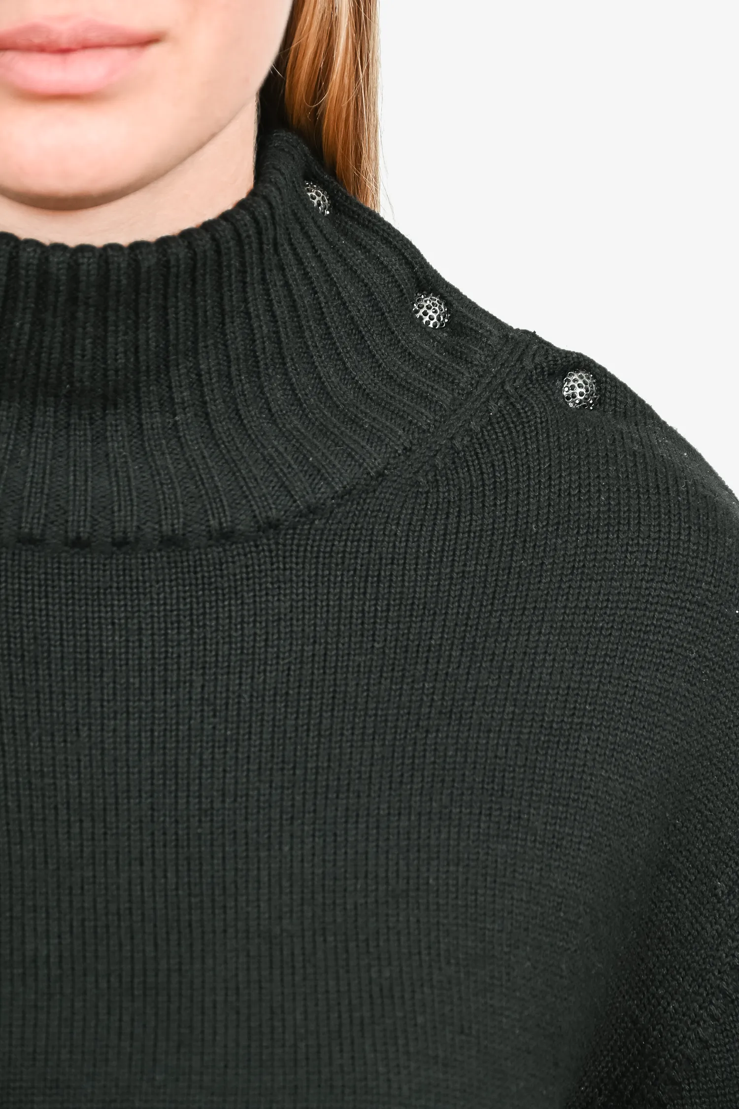 Alice   Olivia Black Fur Cuff Sweater Wool Turtle Neck w/ Button Neck