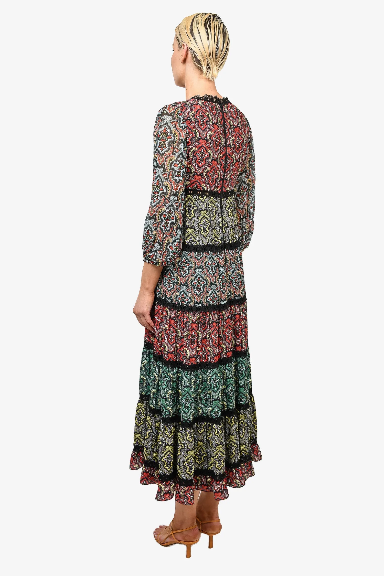 Alice   Olivia Multicolour Pattern Maxi Dress with Lace Detailing Size 2