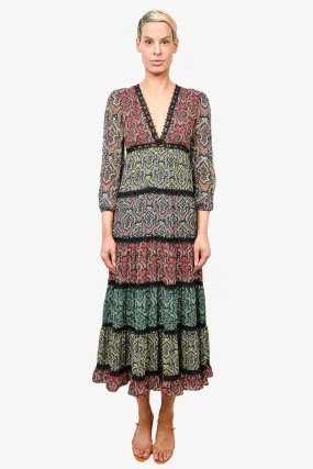 Alice   Olivia Multicolour Pattern Maxi Dress with Lace Detailing Size 2
