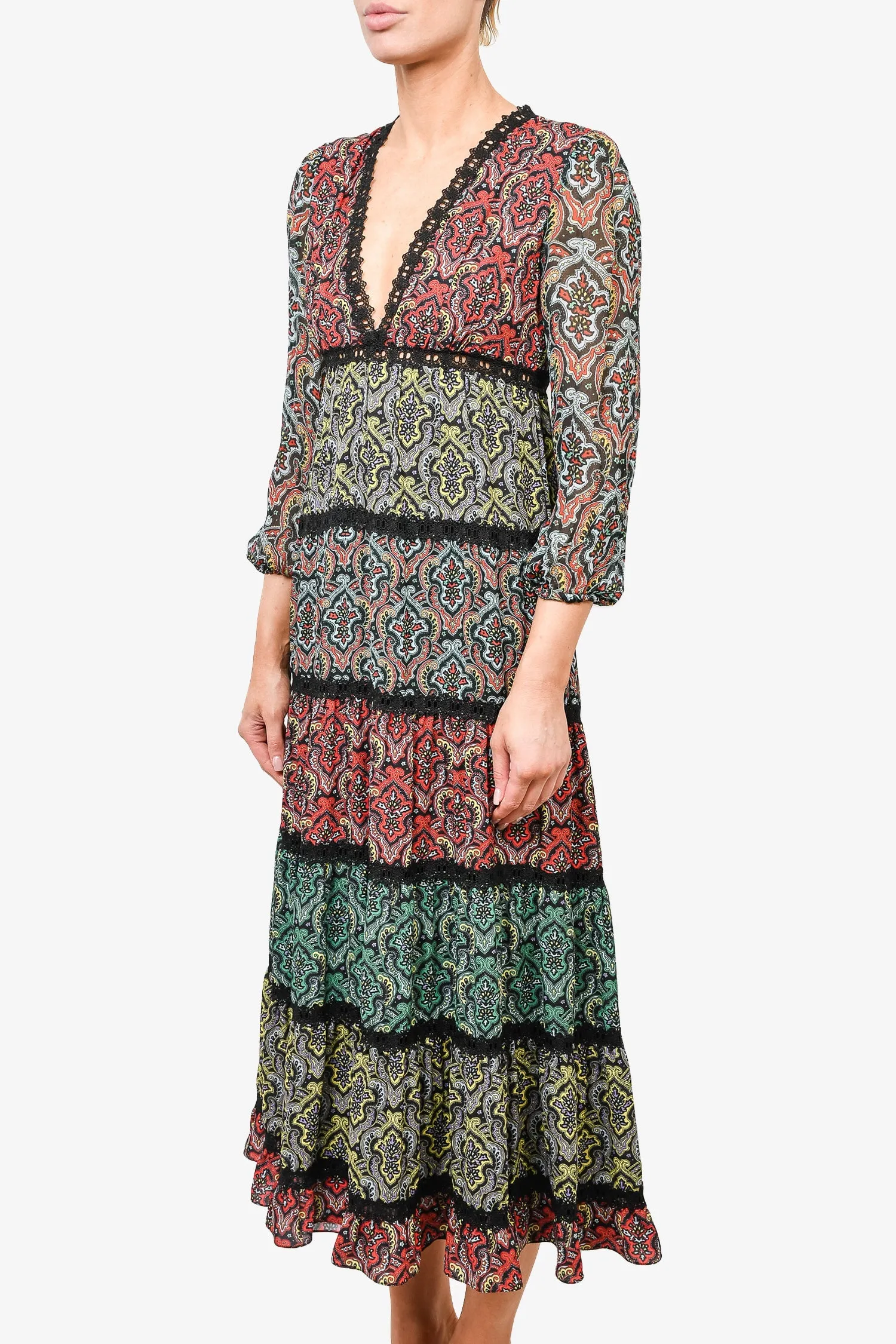 Alice   Olivia Multicolour Pattern Maxi Dress with Lace Detailing Size 2