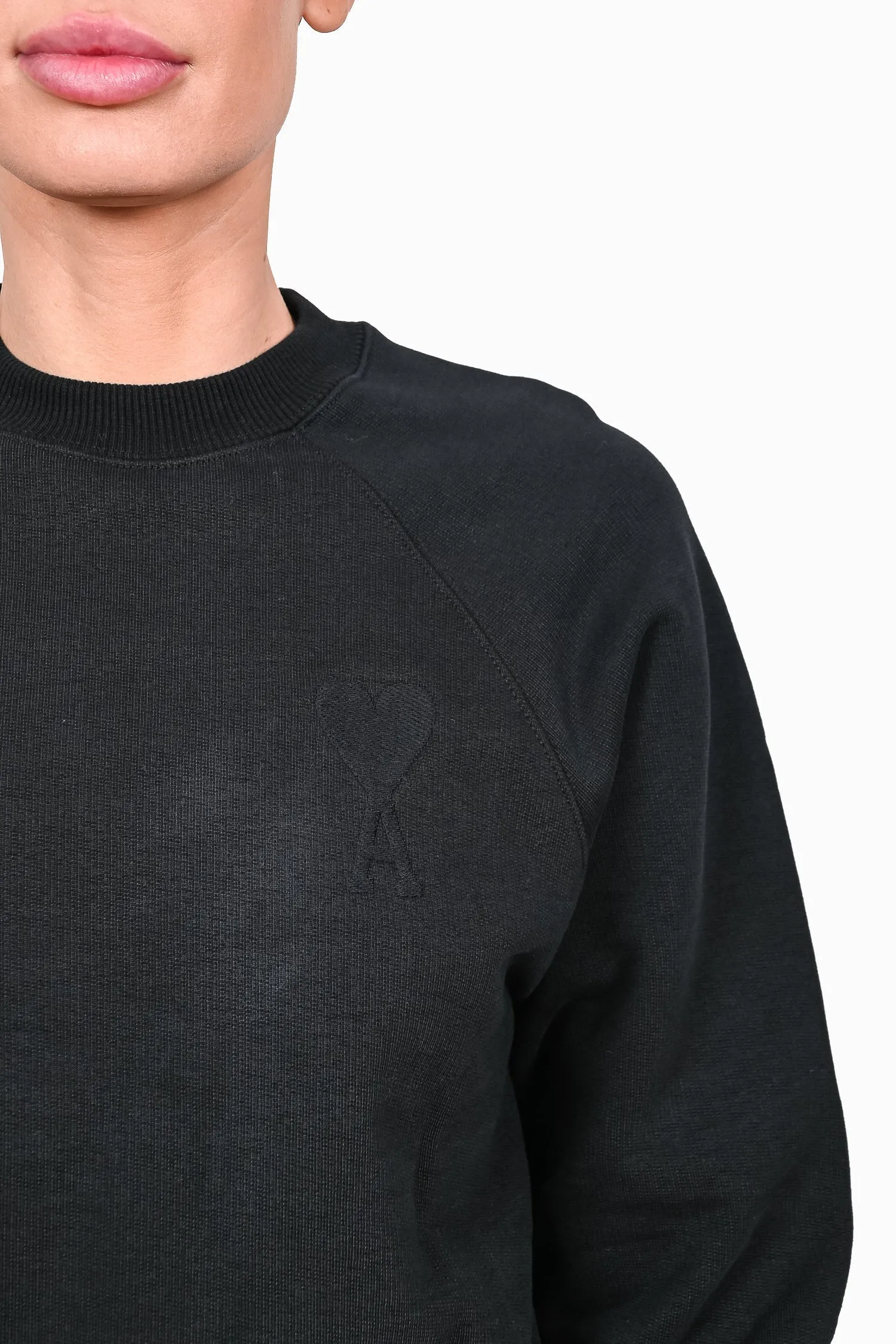 Ami Black Embroidered Heart Sweatshirt Size XS