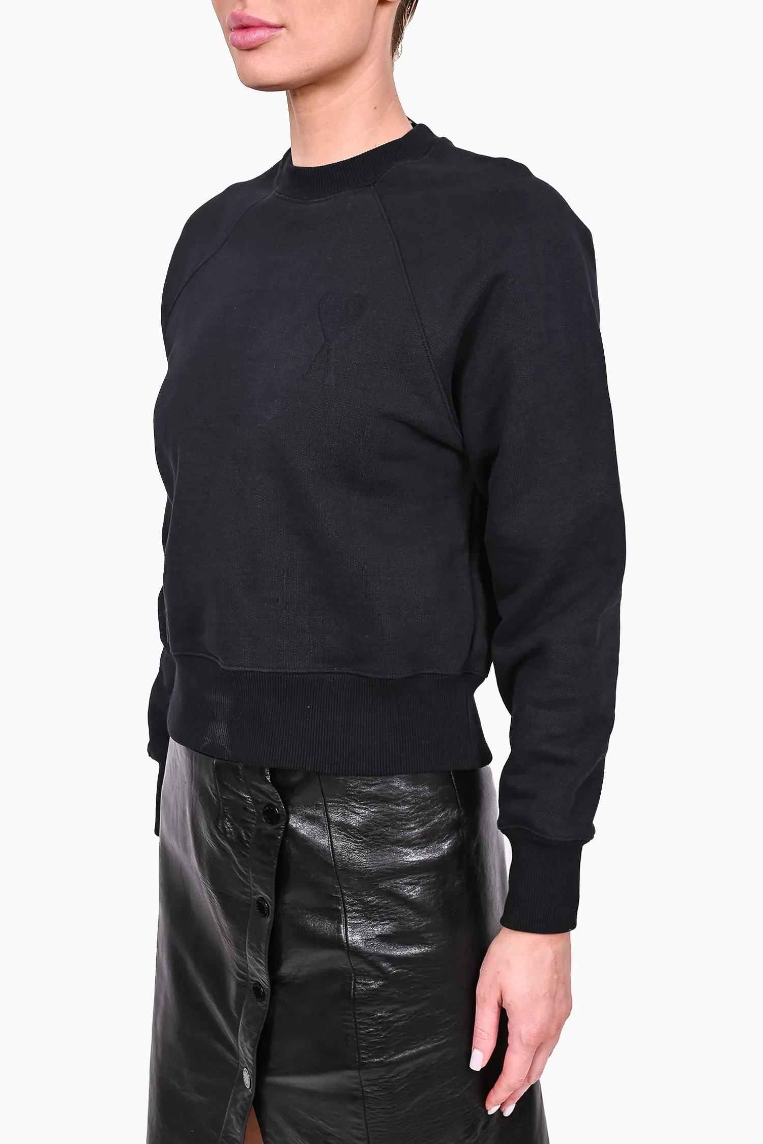 Ami Black Embroidered Heart Sweatshirt Size XS