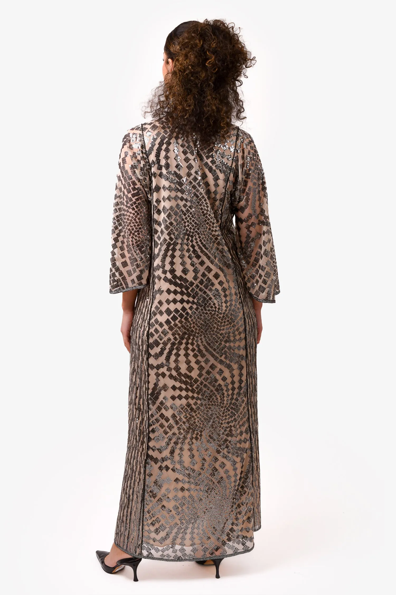 Anna Sui Cream/Silver Sequin Maxi Dress Size S