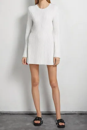 Beige Versatile Knit Crew Neck Cuff Slit Rib Long Sleeve Slim Sweater Dress