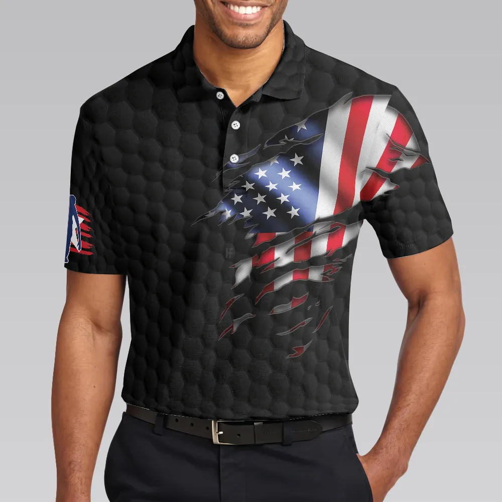 Black American Flag Bowling Polo Shirt, Cool USA Flag Bowling Shirt For Men