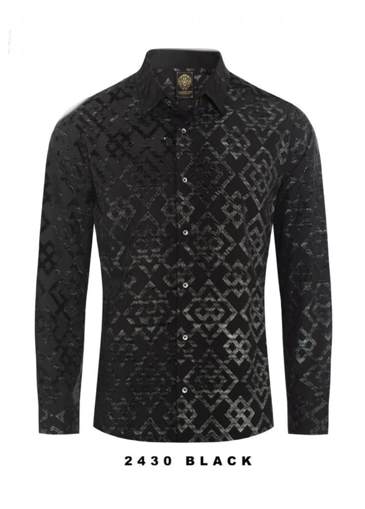 Black Casual Fashion Designer Men's Long Sleeve Dress Shirt Regular-Fit Style No: 2430