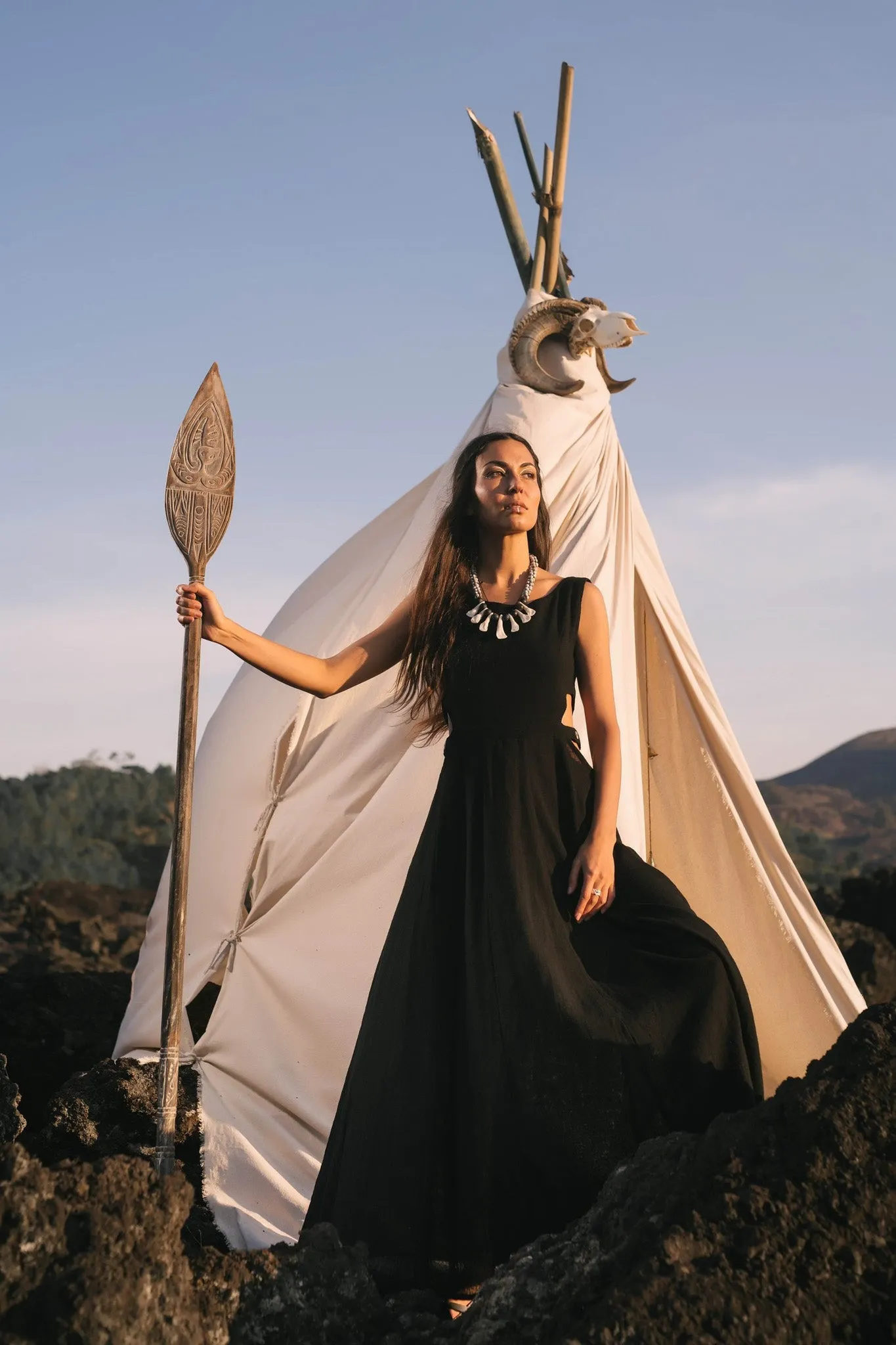Black Evening Boho Bohemian Maxi Dress