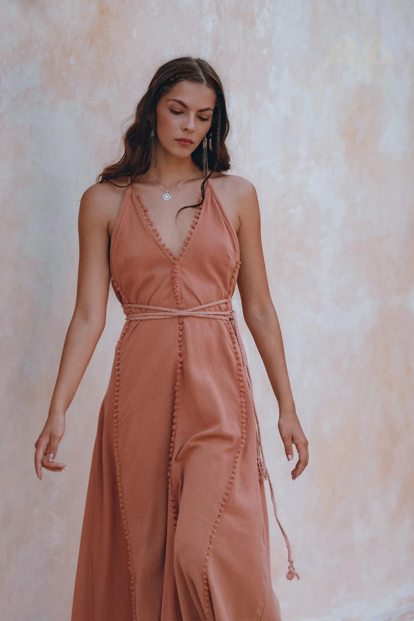 Boho Goddess Dress • Bohemian Dress • Dusty Pink Open Back Dress