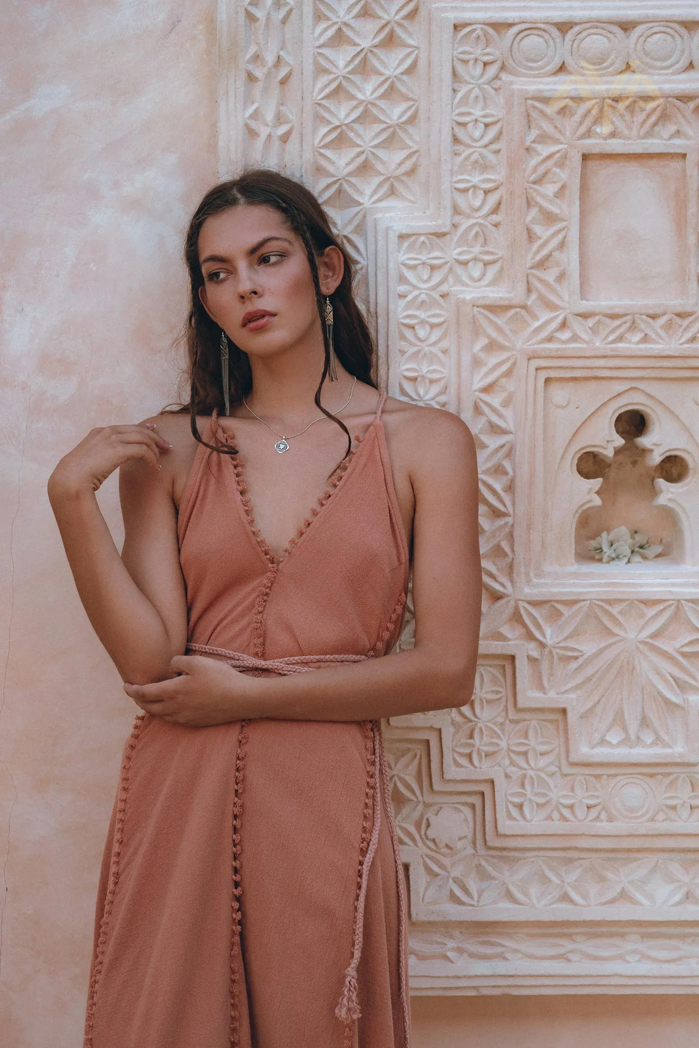 Boho Goddess Dress • Bohemian Dress • Dusty Pink Open Back Dress