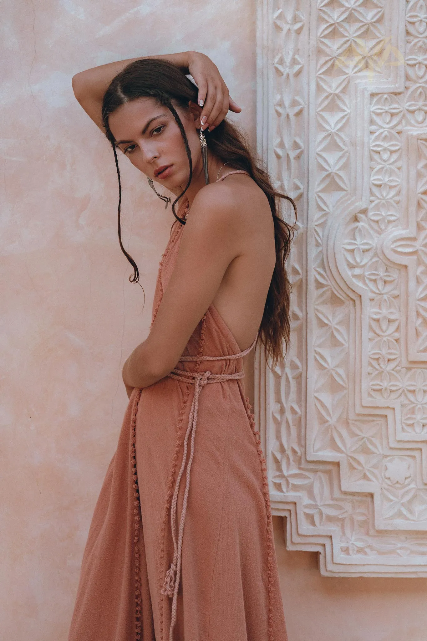 Boho Goddess Dress • Bohemian Dress • Dusty Pink Open Back Dress