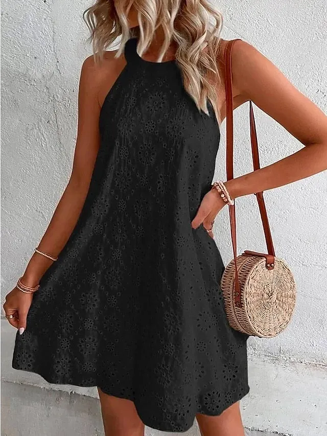Casual Sweater Dress Plain Sweater Dress Plain Cold Shoulder Halter Mini Sweater Dress Active Fashion Outdoor Street Sleeveless Loose Fit White Summer Spring S M L XL XXL for Women