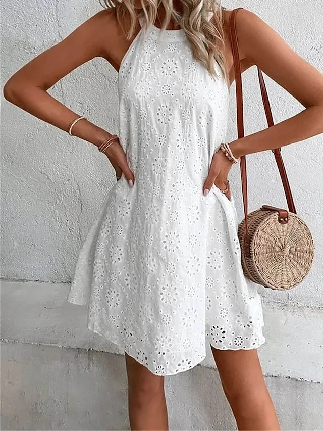 Casual Sweater Dress Plain Sweater Dress Plain Cold Shoulder Halter Mini Sweater Dress Active Fashion Outdoor Street Sleeveless Loose Fit White Summer Spring S M L XL XXL for Women