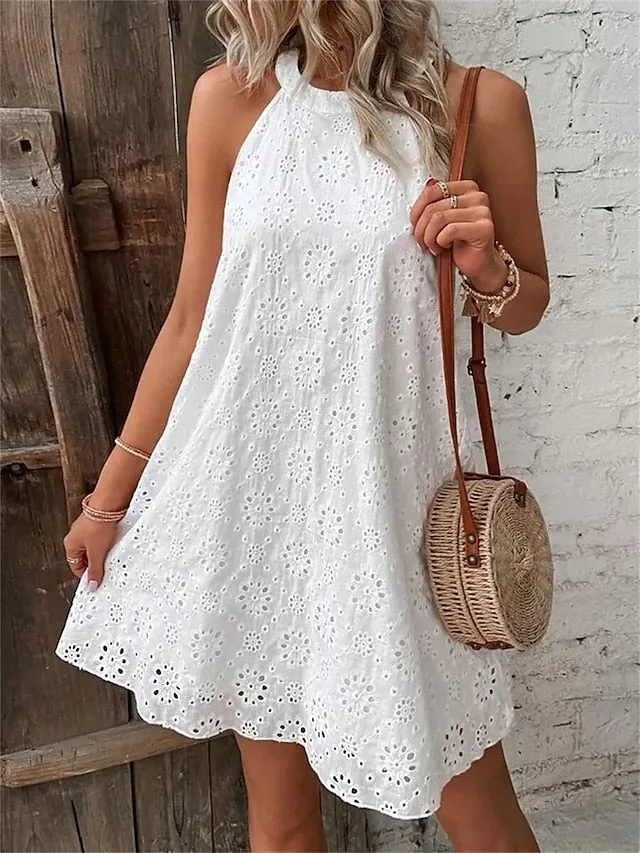 Casual Sweater Dress Plain Sweater Dress Plain Cold Shoulder Halter Mini Sweater Dress Active Fashion Outdoor Street Sleeveless Loose Fit White Summer Spring S M L XL XXL for Women