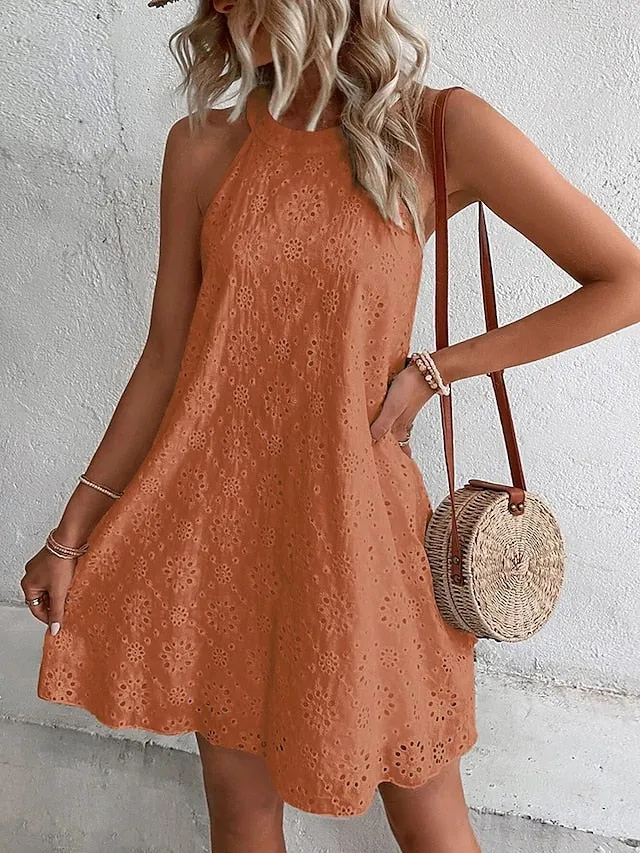 Casual Sweater Dress Plain Sweater Dress Plain Cold Shoulder Halter Mini Sweater Dress Active Fashion Outdoor Street Sleeveless Loose Fit White Summer Spring S M L XL XXL for Women