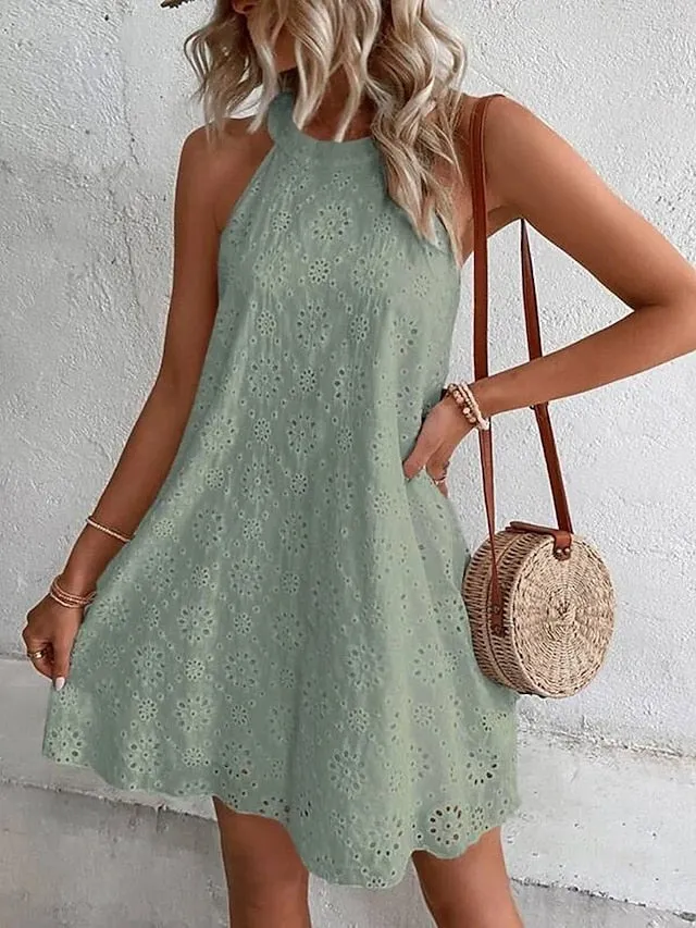 Casual Sweater Dress Plain Sweater Dress Plain Cold Shoulder Halter Mini Sweater Dress Active Fashion Outdoor Street Sleeveless Loose Fit White Summer Spring S M L XL XXL for Women