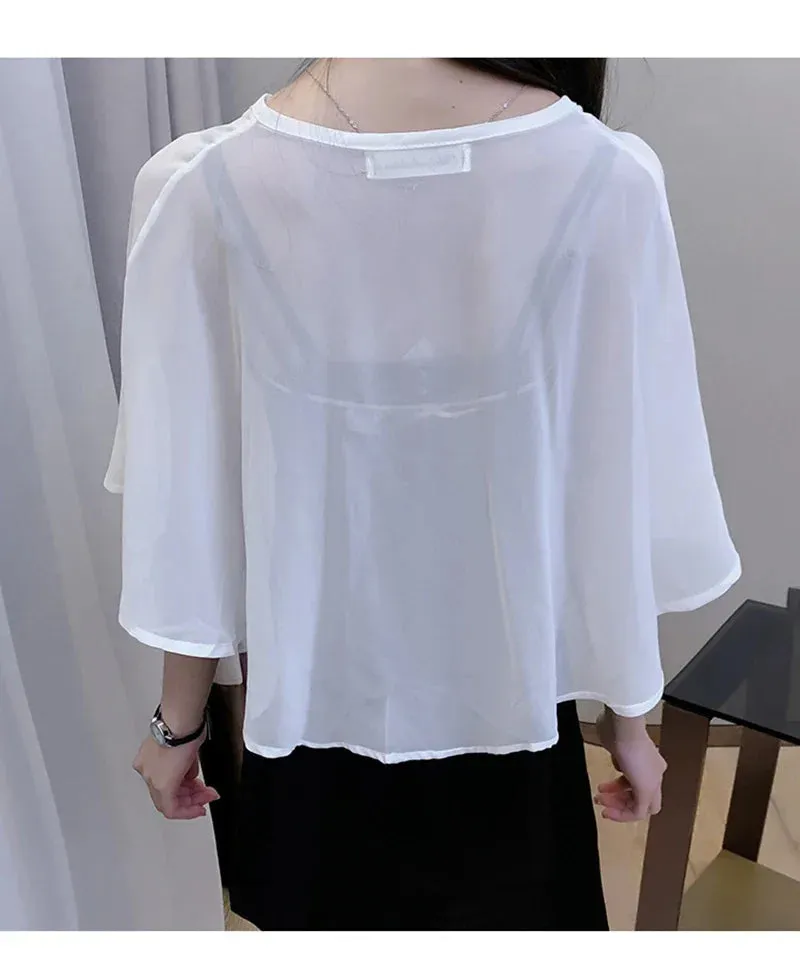 Cloak Chiffon Collar Scarf Blouse