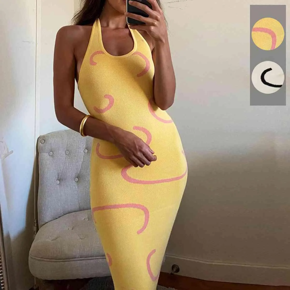 Cozy Halter Neck Sweater Midi Dress
