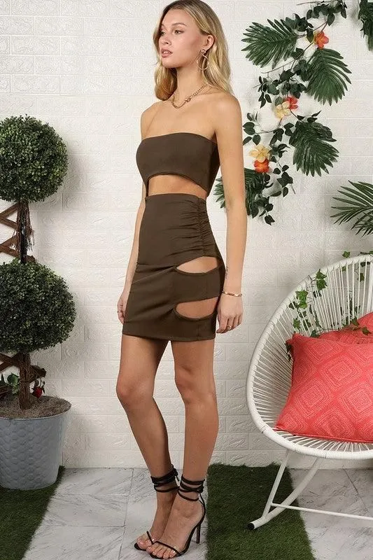 CUT OUT DETAILED SEXY BODYCON MINI DRESS
