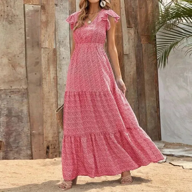 DressBetty - 2024 V Neck Bohemian Patchwork Ruffles Maxi Dress Boho Dress