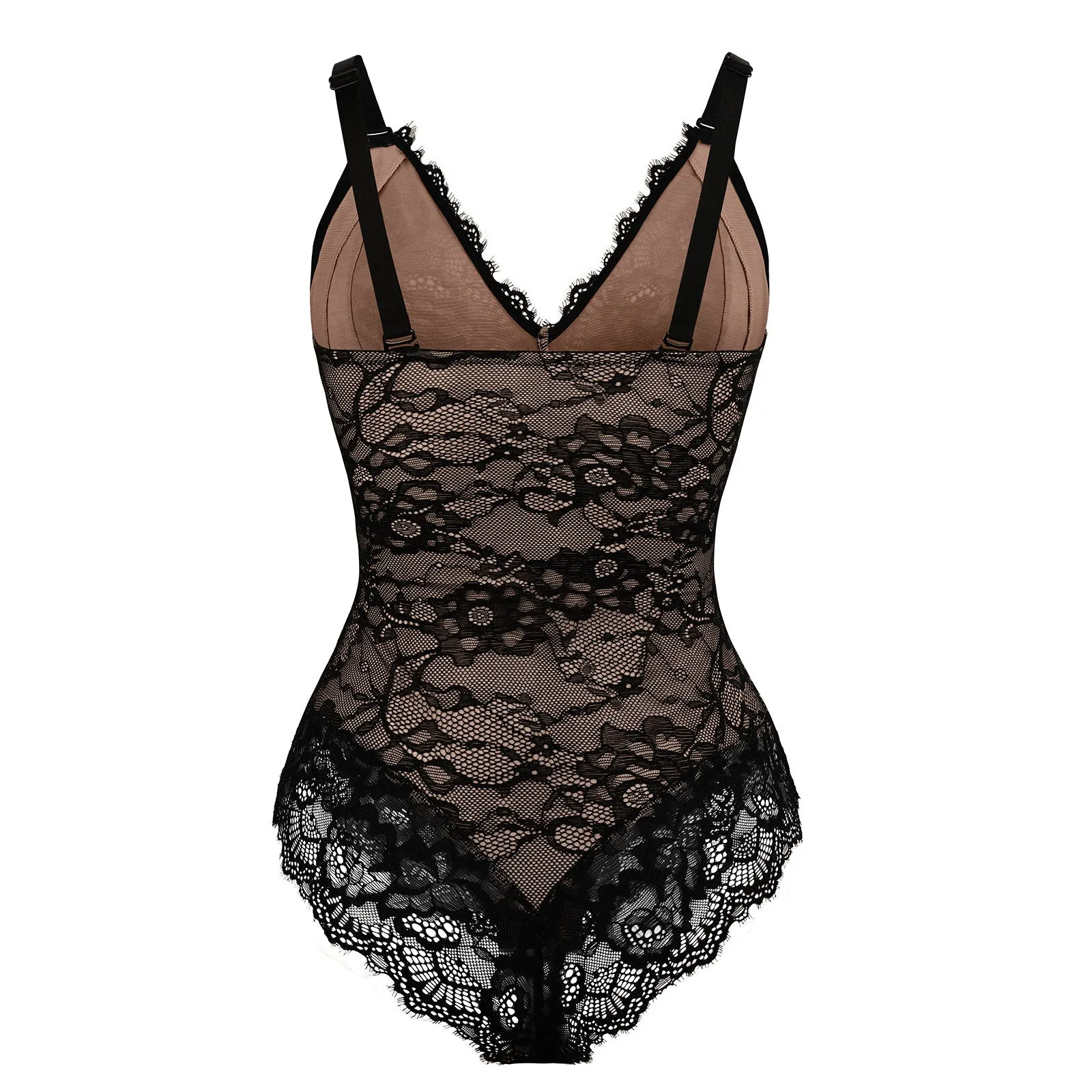 Elegant Black Lace Deep V Slimming Tummy Control Bodysuit