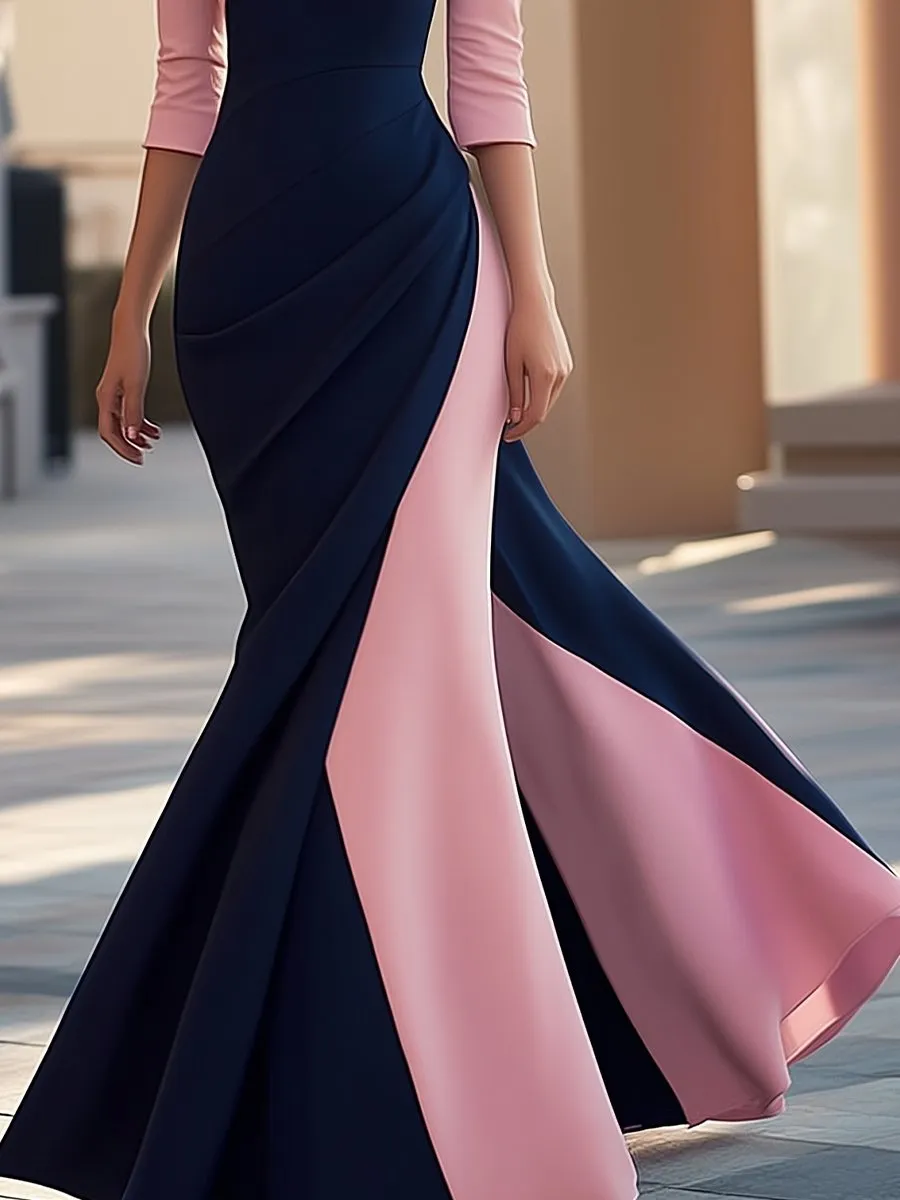 Elegant Two-Tone Mermaid Dress with 3/4 Sleeves